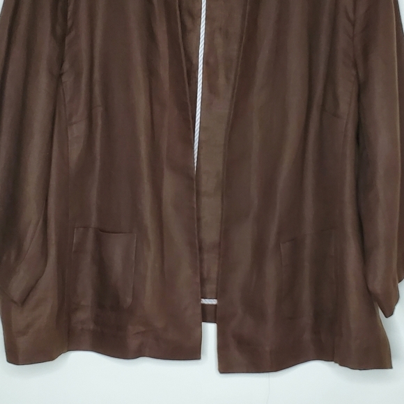 Lands' End Long Sleeve LINEN Blazer Size 26W Open Front Brown Jacket Pockets - Picture 3 of 11